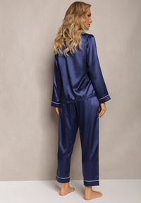 Renee - Niebieski Satynowy Komplet Piżamowy 2-częściowy z Koszulą i Spodniami Simma. Kolor: niebieski. Materiał: satyna #4