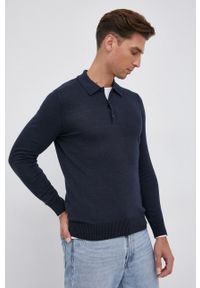 Sisley Sweter z domieszką wełny męski kolor granatowy. Okazja: na co dzień. Kolor: niebieski. Materiał: wełna. Długość rękawa: długi rękaw. Długość: krótkie. Styl: casual