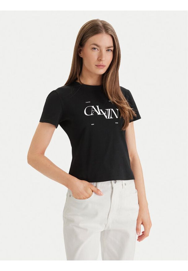 Calvin Klein Jeans T-Shirt Seasonal LV047F808G Czarny Slim Fit. Kolor: czarny. Materiał: bawełna