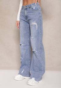 Renee - Jasnoniebieskie Jeansy High Waist o Szerokim Kroju z Dziurami i Przetarciami Nalarieth. Okazja: na co dzień. Stan: podwyższony. Kolor: niebieski. Styl: elegancki, casual #3