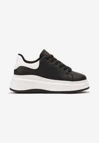 Born2be - Czarne Sneakersy z Ekoskóry na Platformie ze Sznurowaniem Telretia. Kolor: czarny. Obcas: na platformie #3