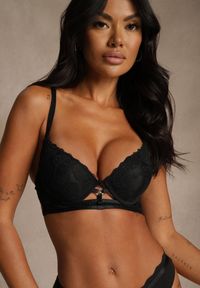 Renee - Czarny Koronkowy Biustonosz w Klasycznym Stylu z Aplikacją Galinassa. Kolor: czarny. Materiał: koronka. Wzór: aplikacja #1