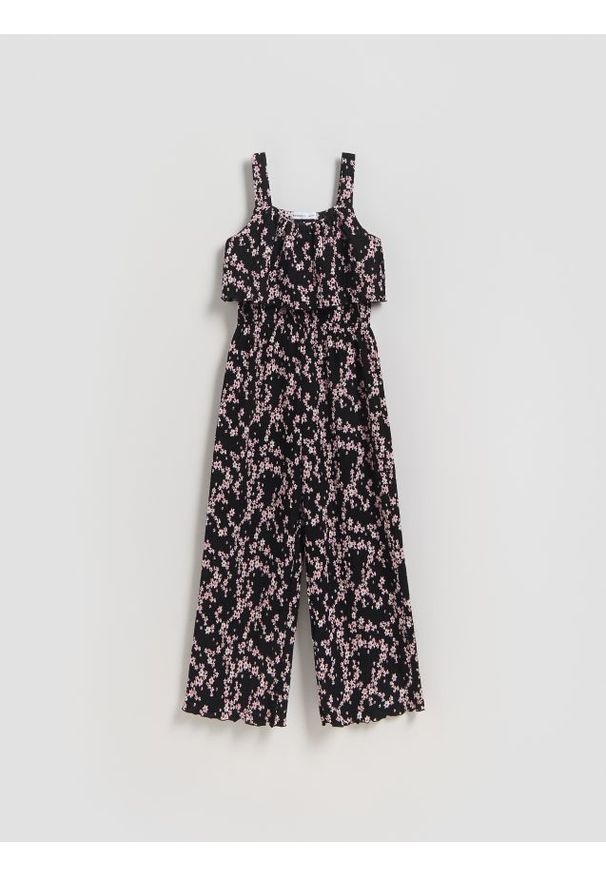Reserved - Kombinezon w kwiaty - czarny. Kolor: czarny. Materiał: tkanina. Wzór: kwiaty