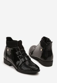 Born2be - Czarne Sznurowane Botki Vices z Eleganckim Stylu Viellie. Okazja: na spotkanie biznesowe, do pracy, na co dzień. Kolor: czarny. Materiał: jeans. Wzór: aplikacja. Obcas: na obcasie. Styl: elegancki. Wysokość obcasa: niski #4