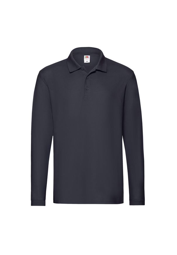 FRUIT OF THE LOOM - Męska Koszulka Polo Premium Z Długim Rękawem. Typ kołnierza: polo. Kolor: niebieski. Długość rękawa: długi rękaw. Długość: długie
