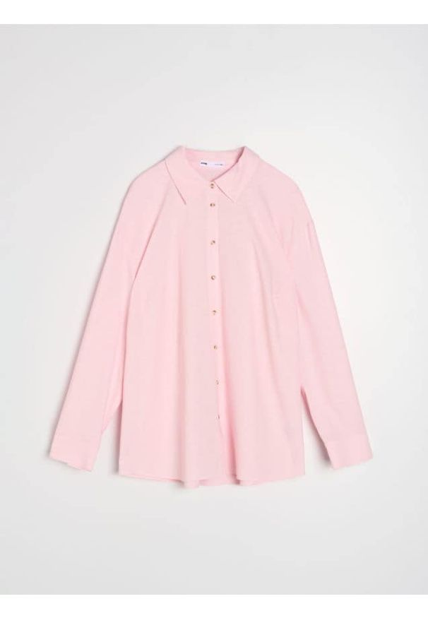 Sinsay - Koszula z domieszką lnu - różowy. Kolor: różowy. Materiał: len