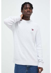 Tommy Jeans sweter bawełniany kolor szary. Kolor: szary. Materiał: bawełna. Wzór: aplikacja. Styl: klasyczny #1