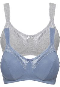 bonprix - Biustonosz bez fiszbinów z bawełną organiczną (2 szt.). Kolor: szary. Materiał: bawełna. Wzór: aplikacja #1