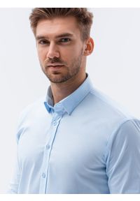 Ombre Clothing - Koszula męska z długim rękawem SLIM FIT - błękitna - Rozmiar: XXL. Typ kołnierza: kołnierzyk klasyczny. Kolor: niebieski. Materiał: tkanina, elastan, bawełna. Długość rękawa: długi rękaw. Długość: długie. Wzór: gładki. Styl: klasyczny, elegancki #6
