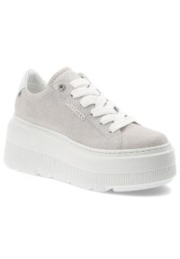 CheBello - Srebrne Sneakersy Chebello Stylowe Obuwie Damskie Na Platformie. Okazja: na co dzień. Zapięcie: sznurówki. Kolor: srebrny. Materiał: materiał. Szerokość cholewki: normalna. Obcas: na platformie. Styl: elegancki #1