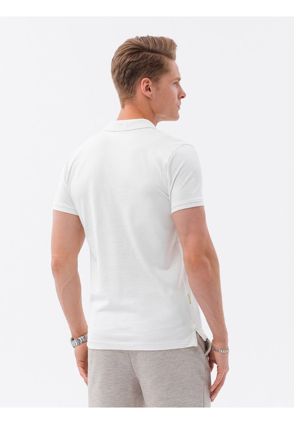 Ombre Clothing - Koszulka polo z dzianiny pique - ecrue V7. Typ kołnierza: polo. Materiał: dzianina. Wzór: haft