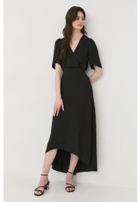 Morgan sukienka kolor czarny midi rozkloszowana. Kolor: czarny. Materiał: tkanina. Długość rękawa: krótki rękaw. Typ sukienki: rozkloszowane. Długość: midi