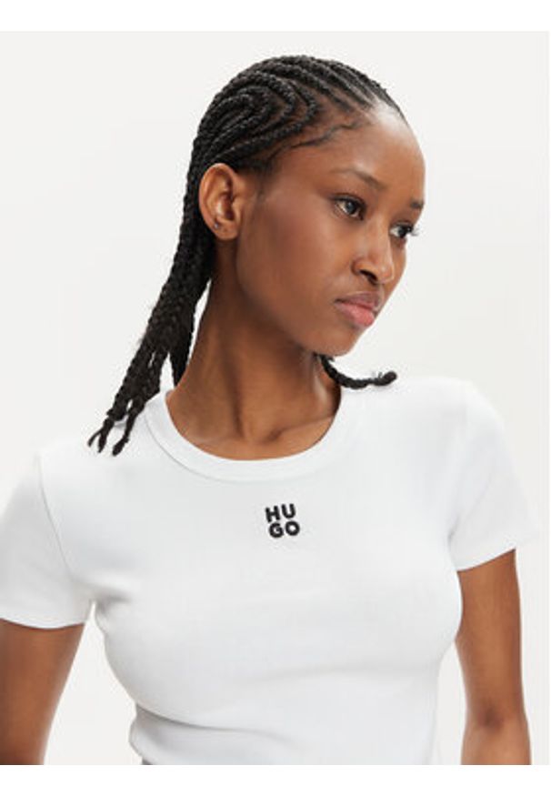 Hugo T-Shirt Delanor 50512000 Biały Slim Fit. Kolor: biały. Materiał: bawełna