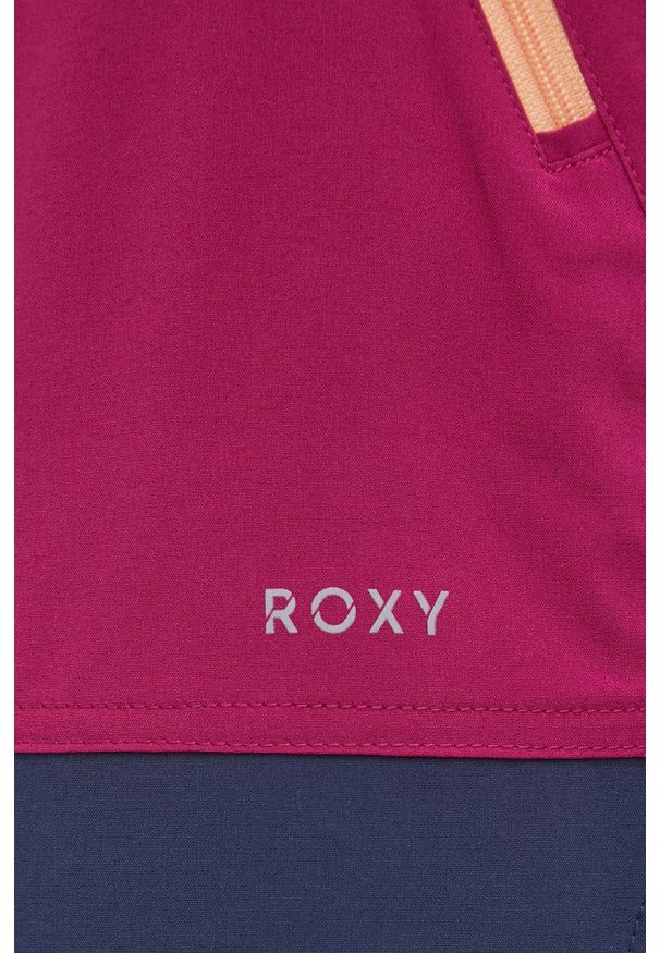 Roxy szorty outdoorowe One For The Road damskie kolor granatowy wzorzyste medium waist. Kolor: niebieski. Materiał: materiał, włókno