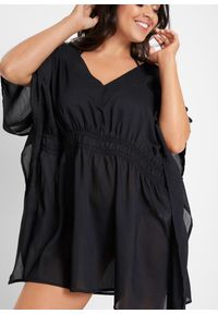 bonprix - Prześwitująca tunika plażowa z dekoltem w serek. Okazja: na plażę. Typ kołnierza: dekolt w serek. Kolor: czarny. Materiał: tkanina. Styl: elegancki #3