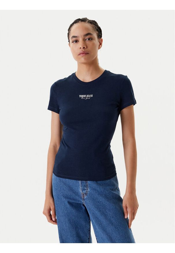Tommy Jeans T-Shirt Essential DW0DW20913 Granatowy Slim Fit. Kolor: niebieski. Materiał: wiskoza, bawełna