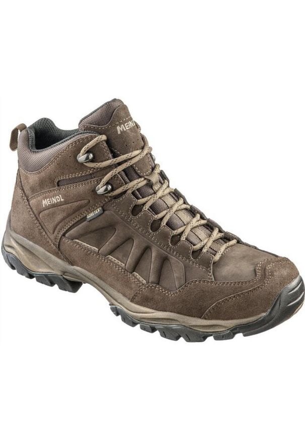 MEINDL - Buty trekkingowe męskie Nebraska Mid z membraną Gore - Tex. Kolor: brązowy. Technologia: Gore-Tex. Sport: turystyka piesza