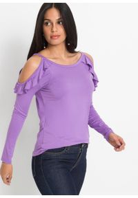 Shirt off-shoulder z przyjaznej dla środowiska wiskozy bonprix głęboki bez. Kolor: fioletowy. Materiał: wiskoza #3