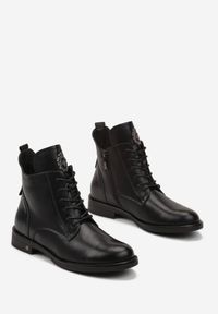 Born2be - Czarne Sznurowane Botki na Płaskiej Podeszwie z Ozdobnym Detalem Derandora. Kolor: czarny. Materiał: jeans. Obcas: na płaskiej podeszwie #4