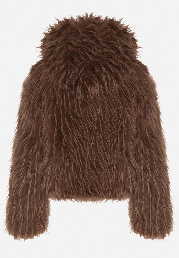 Born2be - Brązowa Kurtka Futerko na Suwak z Kapturem Zetale. Okazja: na spacer. Typ kołnierza: kaptur. Kolor: brązowy. Materiał: futro. Wzór: gładki