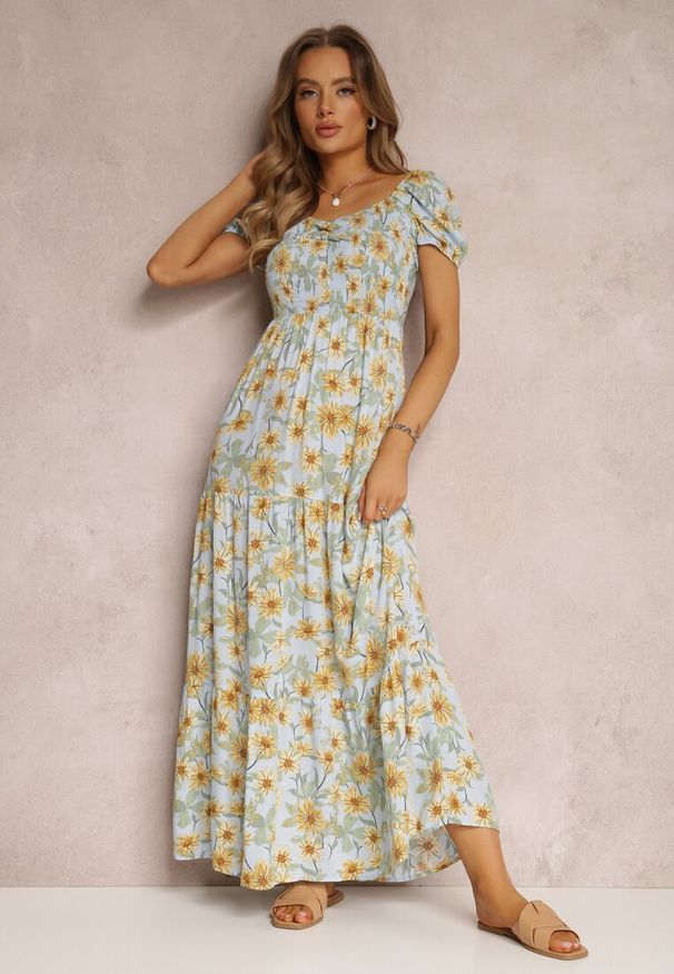 Renee - Jasnoniebieska Sukienka Svard. Typ kołnierza: dekolt gorset. Kolor: niebieski. Materiał: tkanina. Typ sukienki: gorsetowe. Styl: boho. Długość: maxi