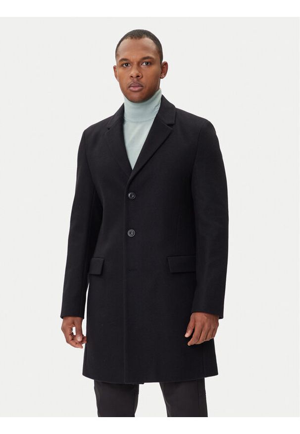 Hugo - HUGO Płaszcz wełniany Migor2541 50546528 Czarny Slim Fit. Kolor: czarny. Materiał: wełna