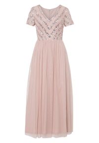 Długa sukienka z cekinami bonprix bladoróżowy. Kolor: różowy. Długość: maxi #1