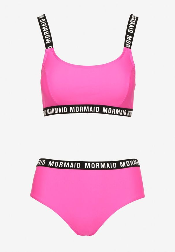 Born2be - Różowe Bikini Sportowa Góra i Majtki Typu Figi z Napisami Nevianea. Kolor: różowy. Wzór: napisy