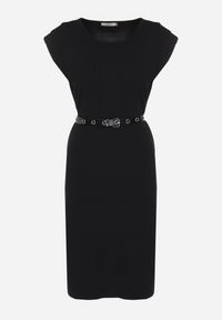 Born2be - Czarna Sukienka z Wiskozą o Pudełkowym Kroju z Paskiem z Klamrą Polliviera. Okazja: na co dzień. Kolor: czarny. Materiał: wiskoza. Styl: elegancki, casual #3