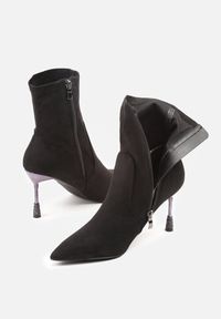 Born2be - Czarne Botki Vices na Ozdobnej Szpilce z Cyrkoniami Cedvire. Okazja: na co dzień. Kolor: czarny. Styl: casual, elegancki