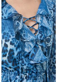 Guess sukienka kolor niebieski mini rozkloszowana. Kolor: niebieski. Typ sukienki: rozkloszowane. Długość: mini #4