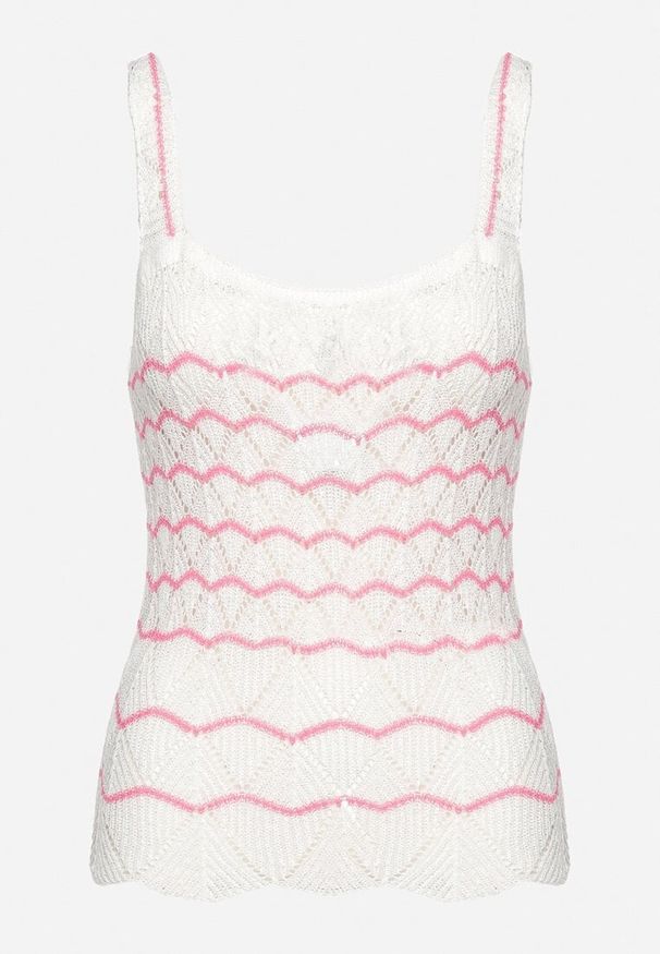 Born2be - Beżowo-Fuksjowy Top Dzianinowy na Ramiączkach z Ażurowym Wzorem Plaalia. Kolor: beżowy. Materiał: dzianina. Długość rękawa: na ramiączkach. Wzór: ażurowy. Sezon: lato
