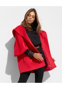 CINZIA ROCCA - Czerwony oversizowy płaszcz z dużym kapturem. Kolor: czerwony. Materiał: materiał