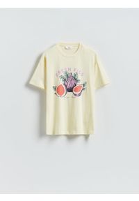 Reserved - T-shirt z nadrukiem - jasnożółty. Kolor: żółty. Materiał: dzianina, bawełna. Wzór: nadruk #1