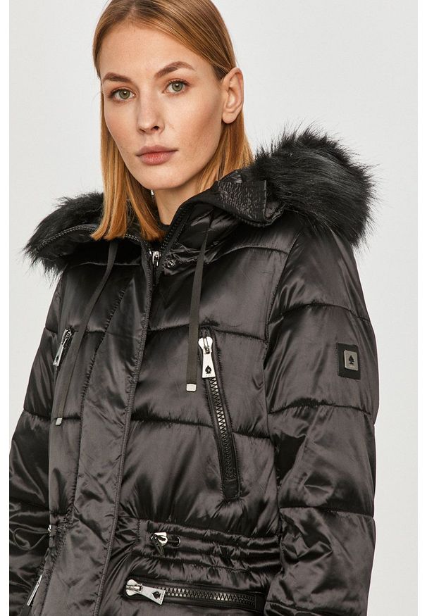 Tiffi - Kurtka Nancy kolekcja Eco Fifi. Okazja: na co dzień. Kolor: czarny. Materiał: puch, futro, materiał. Wzór: gładki. Styl: casual