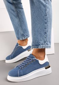 Renee - Jeansowe Sneakersy na Grubej Podeszwie Mivan. Kolor: niebieski. Materiał: jeans