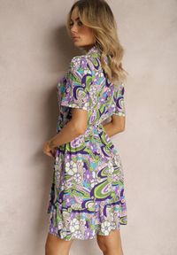 Renee - Fioletowa Bawełniana Sukienka Koszulowa w Malowniczy Kwiecisty Print Ankeldia. Typ kołnierza: kołnierzyk klasyczny. Kolor: fioletowy. Materiał: bawełna. Wzór: nadruk. Typ sukienki: koszulowe. Styl: boho, klasyczny, elegancki #4