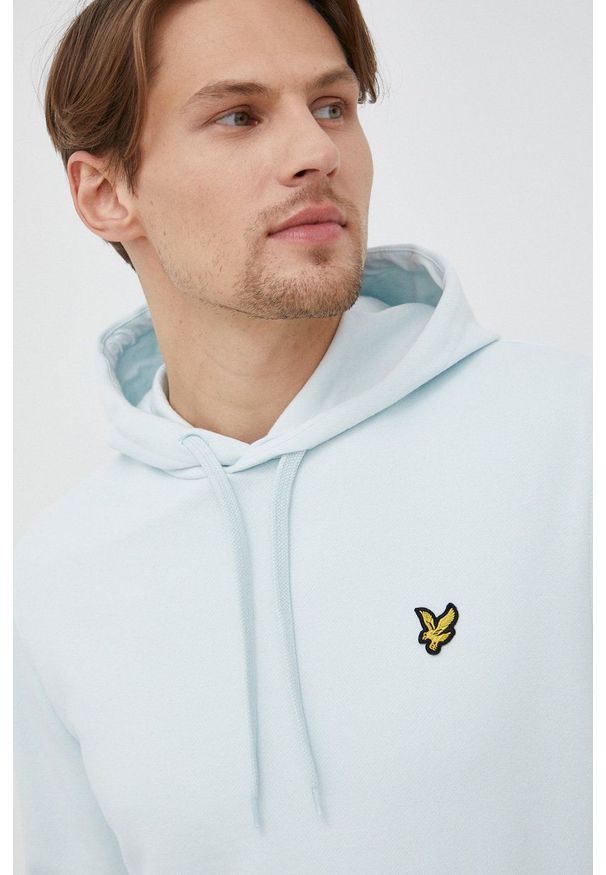 Lyle & Scott bluza bawełniana męska kolor turkusowy z kapturem gładka. Typ kołnierza: kaptur. Kolor: turkusowy. Materiał: bawełna. Wzór: gładki