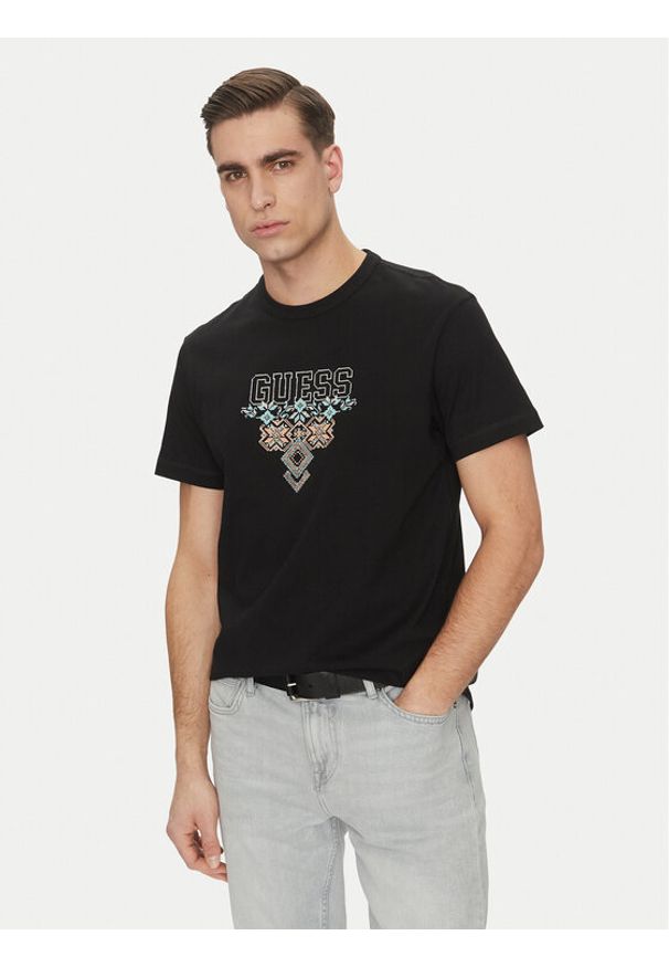 Guess T-Shirt 173007 Czarny Classic Fit. Kolor: czarny. Materiał: bawełna