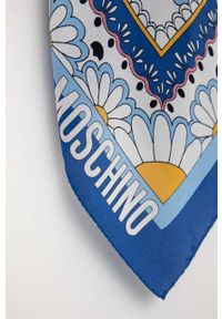 MOSCHINO - Moschino apaszka jedwabna kolor niebieski wzorzysta. Kolor: niebieski. Materiał: jedwab #2