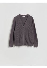 Reserved - Rozpinany kardigan - szary. Kolor: szary. Materiał: bawełna, dzianina #1