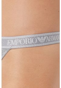 Emporio Armani Underwear Stringi kolor szary. Kolor: szary. Materiał: materiał, dzianina. Wzór: gładki