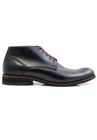Faber - Czarne ocieplane buty męskie zimowe z czerwonymi wstawkami BZ5. Kolor: czarny, wielokolorowy, czerwony. Materiał: skóra. Sezon: zima. Styl: klasyczny, wizytowy #1