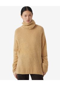 Kenzo - KENZO - Beżowy sweter z golfem. Typ kołnierza: golf. Kolor: beżowy. Materiał: prążkowany, wełna, kaszmir. Długość rękawa: długi rękaw. Długość: długie. Styl: klasyczny