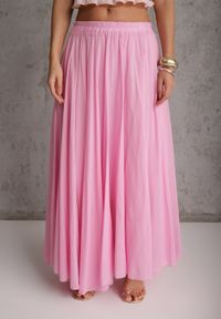 Renee - Różowa Rozkloszowana Spódnica z Bawełny w Stylu Preppy Petrra. Okazja: na co dzień. Kolor: różowy. Materiał: bawełna. Długość: krótkie. Styl: casual #6