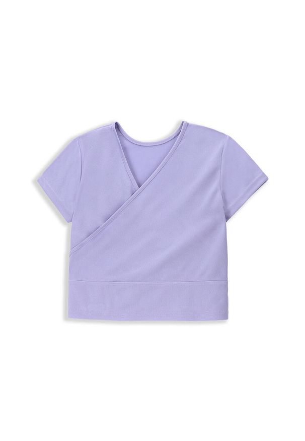 Koszulka sportowa dla dzieci Lemon Explore WL4 z krótkim rękawem crop top. Kolor: fioletowy. Materiał: poliester, elastan. Długość rękawa: krótki rękaw. Długość: krótkie. Sport: fitness