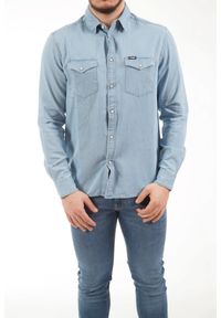 Wrangler - WRANGLER LS DENIM SHIRT MĘSKA KOSZULA JEANSOWA LOGO LIGHT INDIGO W5M7C3X4E 112130235. Materiał: jeans, denim