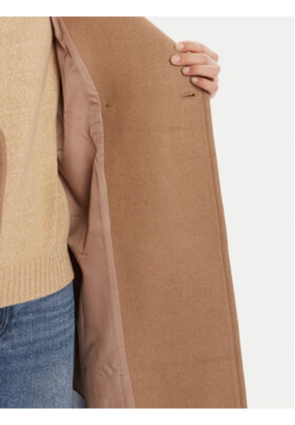 Calvin Klein Płaszcz wełniany LV044D557G Beżowy Regular Fit. Kolor: beżowy. Materiał: wełna