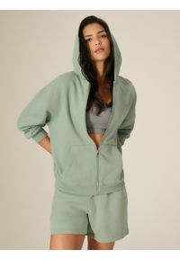 4f - 4F Bluza loose z kapturem damska - zielona S. Okazja: na co dzień. Typ kołnierza: kaptur. Kolor: zielony. Materiał: dzianina, materiał. Styl: casual #1