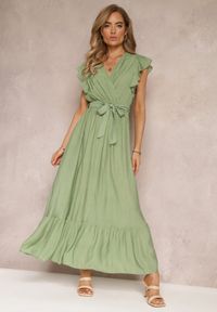 Renee - Zielona Rozkloszowana Sukienka Maxi z Gumką w Talii Lavla. Kolor: zielony. Materiał: materiał. Długość: maxi #1
